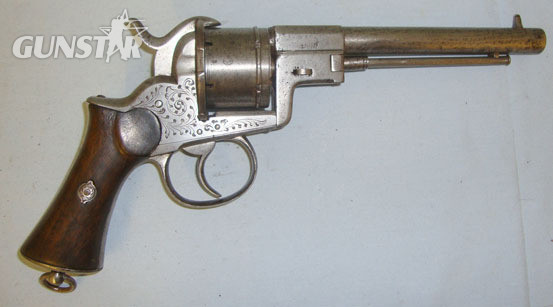 A.PLIERS BREVETE” & engraved “BIJON S MONTE-VIDEO” UNUSUAL LOADING MECHANISM & EJECTOR ROD**C1855-1866 A.PLIERS BREVETE Liege Proof 12 mm Revolver in 