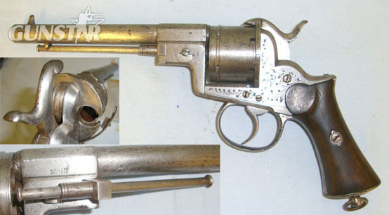 A.PLIERS BREVETE” & engraved “BIJON S MONTE-VIDEO” UNUSUAL LOADING MECHANISM & EJECTOR ROD**C1855-1866 A.PLIERS BREVETE Liege Proof 12 mm Revolver