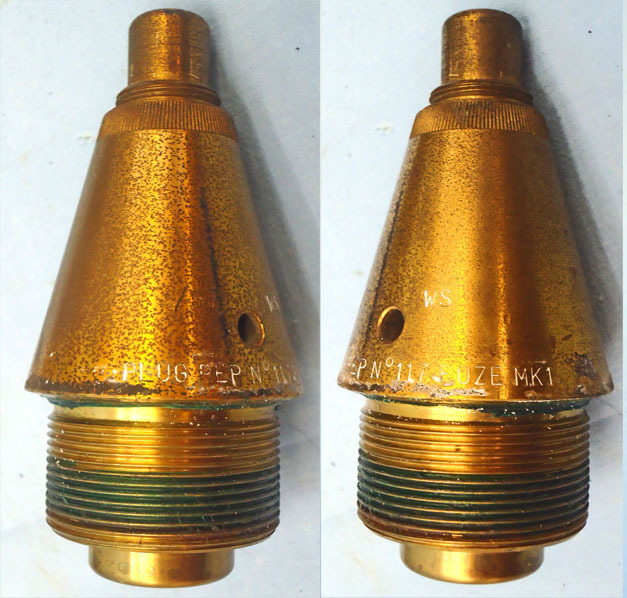 INERT. British, No 117 Fuze Plug, Representing No117 Nose Fuze & Transit Tin. - O 1955 INERT. British, No 117 Fuze Plug, Representing No117 Nose Fuze & Transit Tin. - O 1955  Other Ammunition