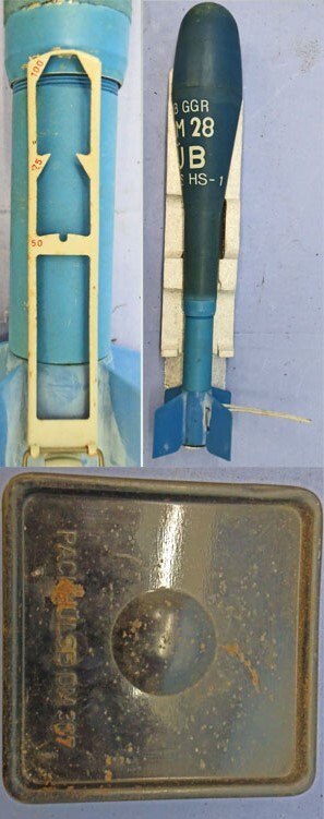  DEACTIVATED INERT. MINT Unfired, German, DM 28 Energa, Anti-Tank Rifle Grenade & Square Transit Tube With Packing Material. - O 2060 DEACTIVATED INERT. MINT Unfired, German, DM 28 Energa, Anti-Tank Rifle Grenade & Square Transit Tube With Packing Material. - O 2060  Other Ammunition