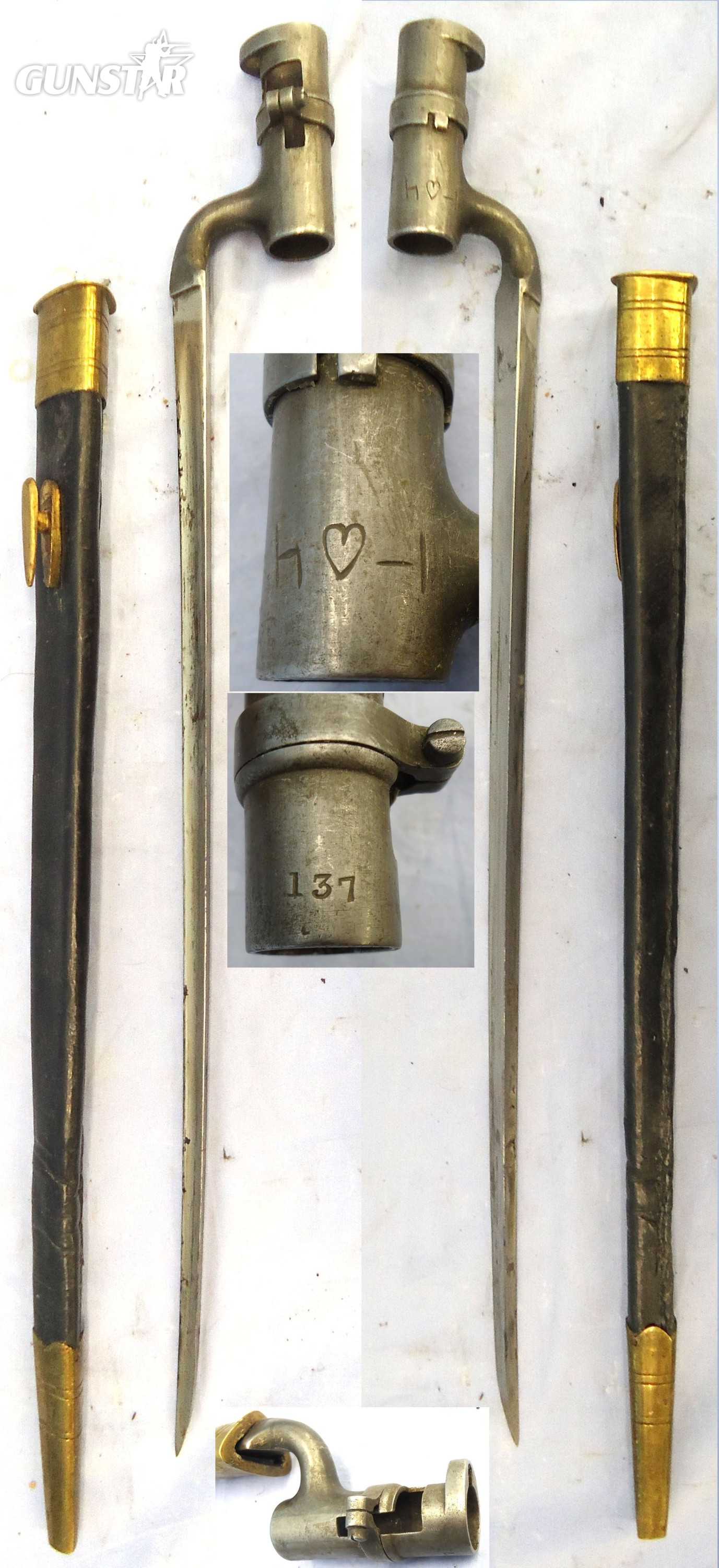 Post Mutiny Indian Issue Victorian British India Pattern 1859 Socket Bayonet (NOT P1853) For Enfield Smoothbore Muzzle Loading Muskets and Scabbard. Sn 23478:105 Bayonet in 