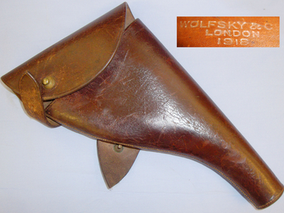 WWI Dated 1918 British Wolfsky & Co London Sam Browne Holster For Webley & Enfield MK VI, S&W & Colt .455\" Calibre Service Revolvers. Sn 2067:22. WWI Dated 1918 British Wolfsky & Co London Sam Browne Holster For Webley & Enfield MK VI, S&W & Colt .455\" Calibre Service Revolvers. Sn 2067:22. Antique & Militaria