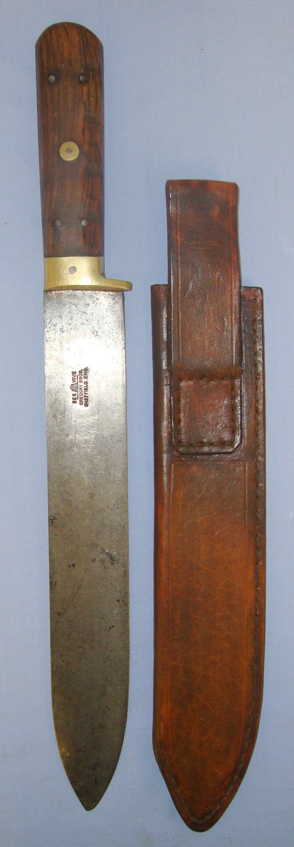  Large**Gregory Brothers Beehive Works Sheffield Hunting Knife & Scabbard. Sn 21719 Hunting Knive