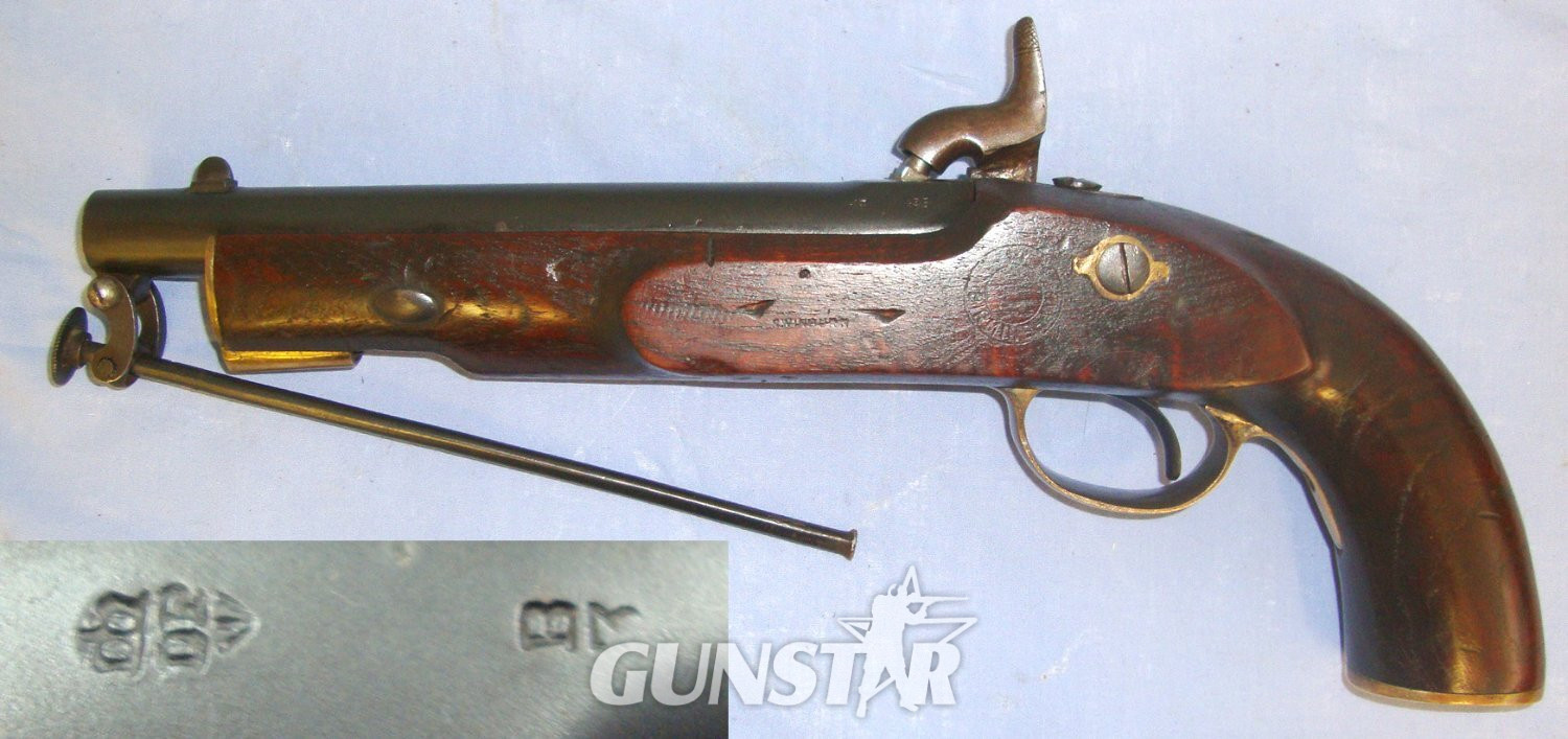  Victorian, C1840’s British WD Swinburn Birmingham Military Contract .650 Carbine Calibre Percussion Pistol With Captive Steel Ram Rod & Brass Furniture. Sn 21977:6 .65 Cal Muzzleloader Muzzleloader