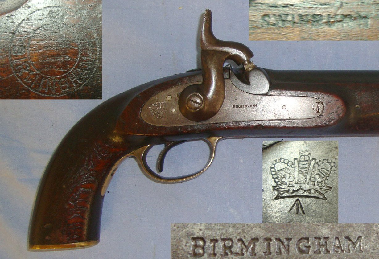 Victorian, C1840’s British WD Swinburn Birmingham Military Contract .650 Carbine Calibre Percussion Pistol With Captive Steel Ram Rod & Brass Furniture. Sn 21977:6 .65 Cal Muzzleloader Muzzleloader