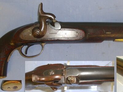 Victorian, C1840’s British WD Swinburn Birmingham Military Contract .650 Carbine Calibre Percussion Pistol With Captive Steel Ram Rod & Brass Furniture. Sn 21977:6 .65 Cal Muzzleloader Muzzleloader