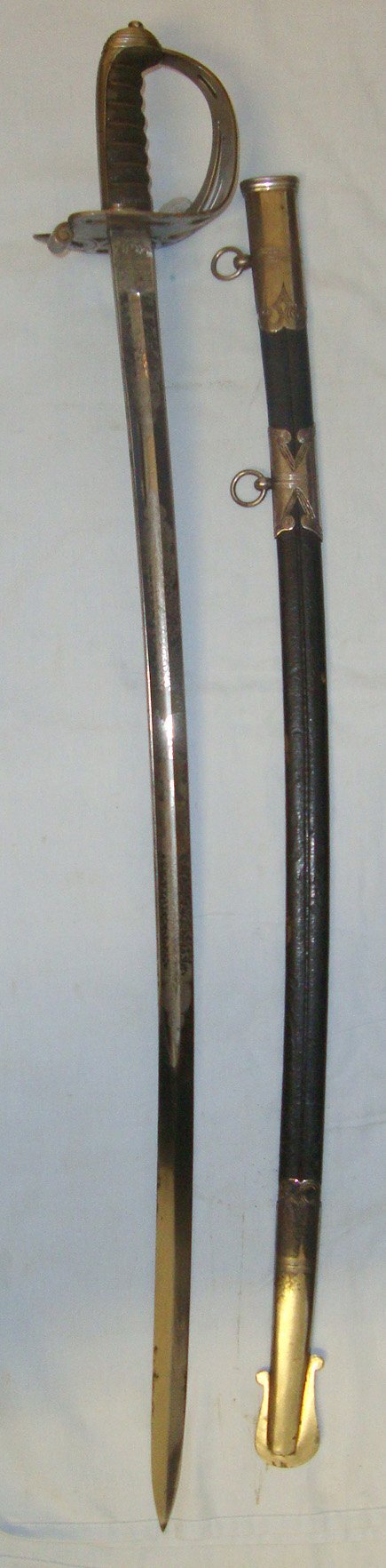  Victorian British Pattern 1827 Manchester Volunteer Rifles Officer\'s Sword With Blued & Etched Panels Blade By S&S Smith Manchester & Scabbard. Sn 22089 Sword