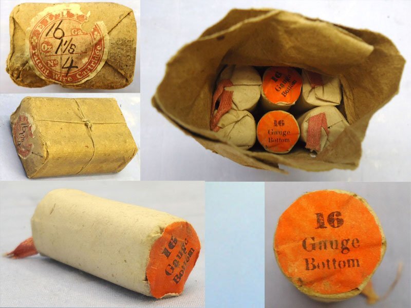 INERT. Rare 12 round Packet of 12 Eley (Jenours Patent of 1827) 16 Gauge 1 1/8 Ounces Of Number 4 Shot Improved Shot Patent Wire Shot Cartridges Sn - 22012 INERT. Rare 12 round Packet of 12 Eley (Jenours Patent of 1827) 16 Gauge 1 1/8 Ounces Of Number 4 Shot Improved Shot Patent Wire Shot Cartridges Sn - 22012  Other Ammunition