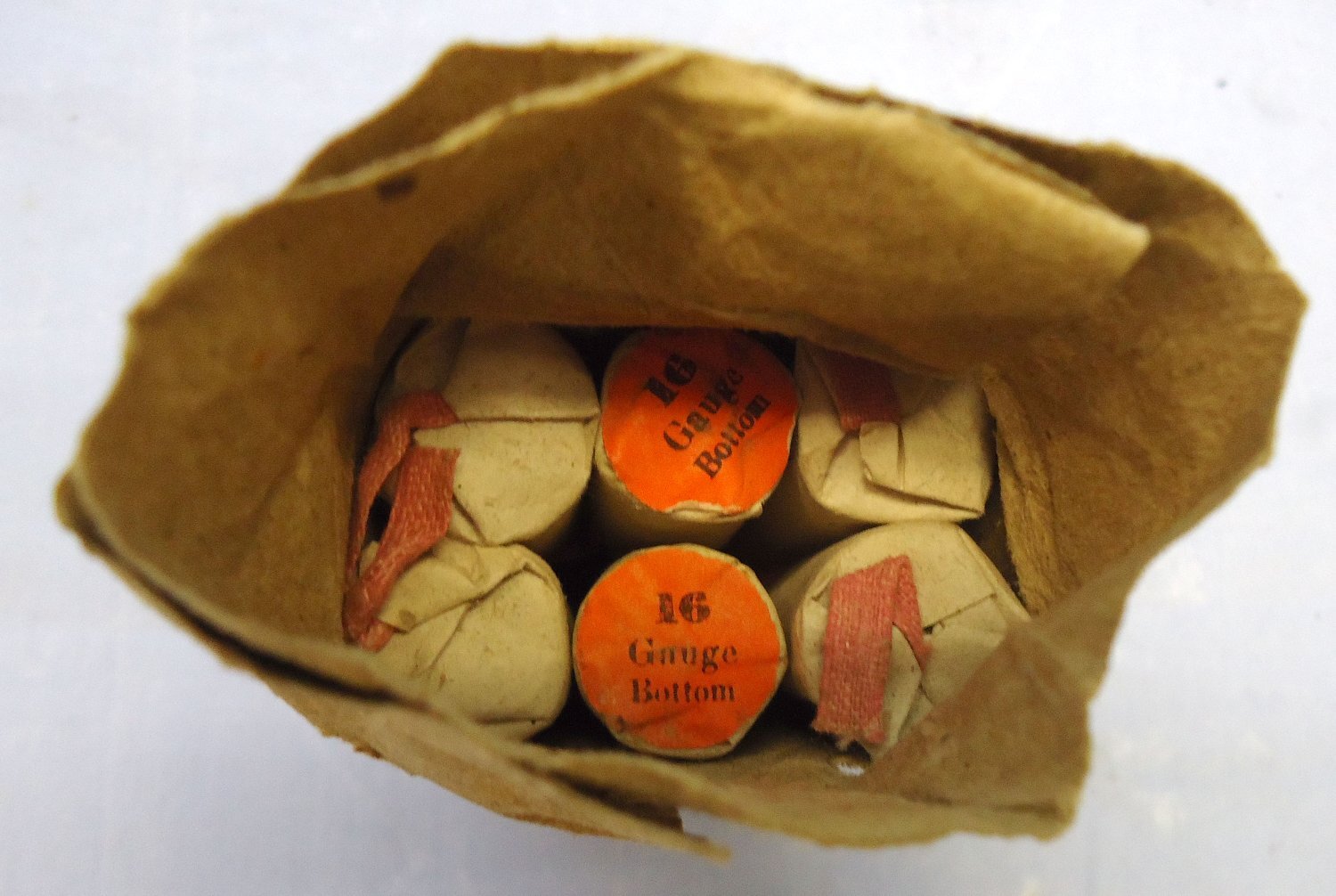 INERT. Rare 12 round Packet of 12 Eley (Jenours Patent of 1827) 16 Gauge 1 1/8 Ounces Of Number 4 Shot Improved Shot Patent Wire Shot Cartridges Sn - 22012 INERT. Rare 12 round Packet of 12 Eley (Jenours Patent of 1827) 16 Gauge 1 1/8 Ounces Of Number 4 Shot Improved Shot Patent Wire Shot Cartridges Sn - 22012  Other Ammunition - {CATEGORY}