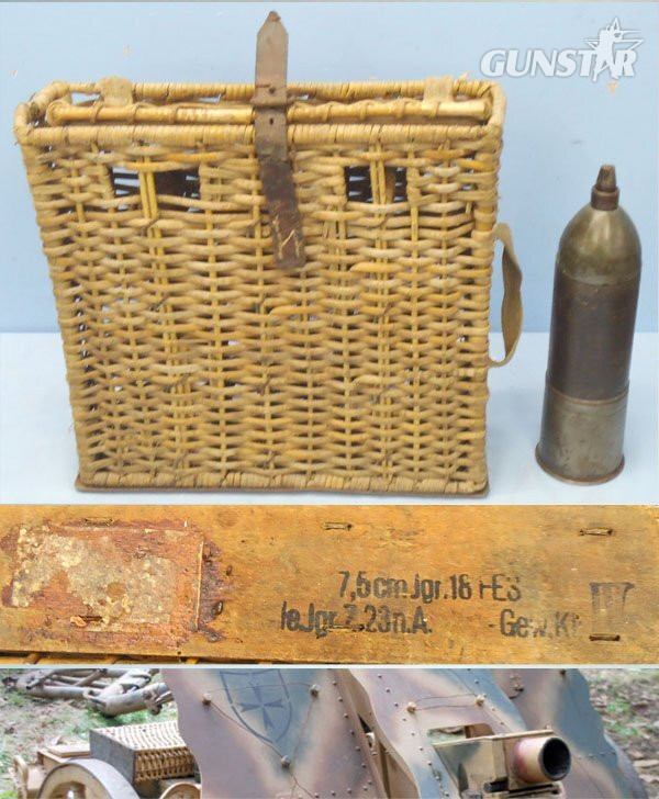 German, WW2, 4 Round, Wicker, Canvas and Leather Ammunition Carrier for the 7.5cm lleichtes Infanteriegeschutz 18 Infantry Support Gun. - O 2213 German, WW2, 4 Round, Wicker, Canvas and Leather Ammunition Carrier for the 7.5cm lleichtes Infanteriegeschutz 18 Infantry Support Gun. - O 2213  Other Ammunition in 