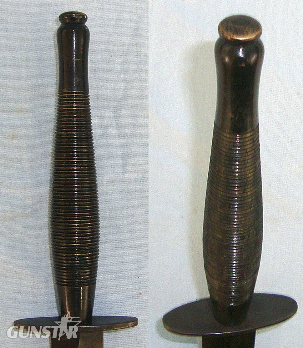 MINT**UNUSUAL VARIANT**MULTI RINGED BRASS HILT**POSSIBLE JOHN CLARKE SHEFFIELD PRODUCT**WW2 Era British Officer’s Quality Private Purchase Fairbairn Sykes FS Commando Fighting Knife & Scabbard. Sn 23580 Knive
