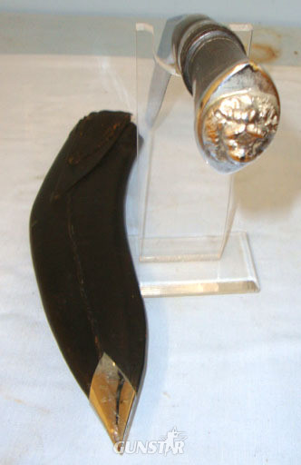 British Officer’s Gurkha Presentation Kukri With Buffalo Horn Grip, Chromed Lion Other Blade