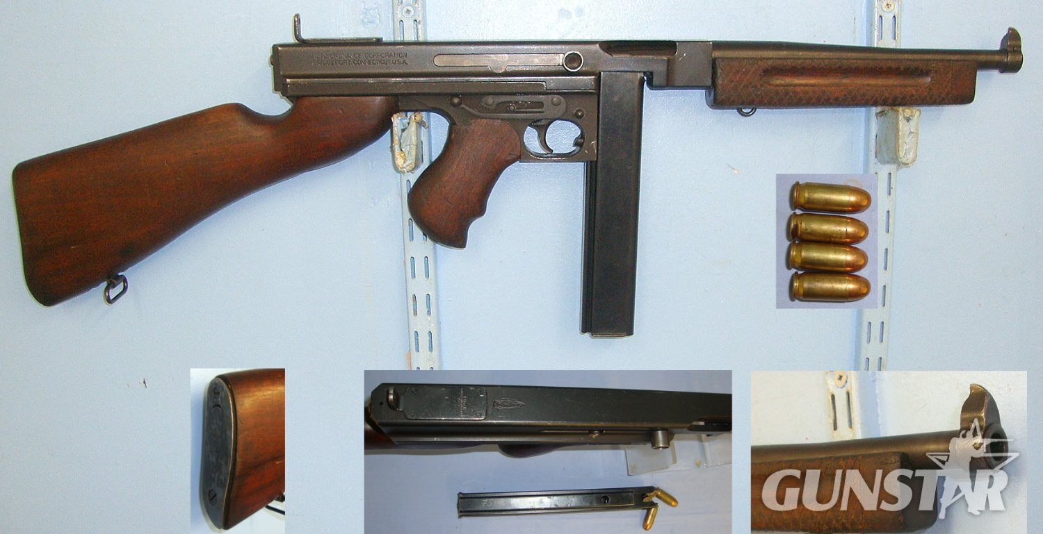 WW2 Era U.S Lend Lease .45 ACP Calibre Thompson M1A1 Auto Ordnance Corp Sub Machine Gun With Seymour Products 30 Round Stick Magazine & Stock Sling Swivels Configured For British Commando Use & Inert Rounds**UK/EU 2023 DEACTIVATION MOVING PARTS**Sn 23329 thompson None  Machine Gun in 