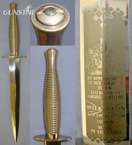 Cased Post 1952 QEII British Wilkinson Sword ‘Best Officer Commando On Course Prize’ Nickel Plated 3rd Pattern Fairbairn Sykes FS Fighting Knife With Etched Panel Dagger