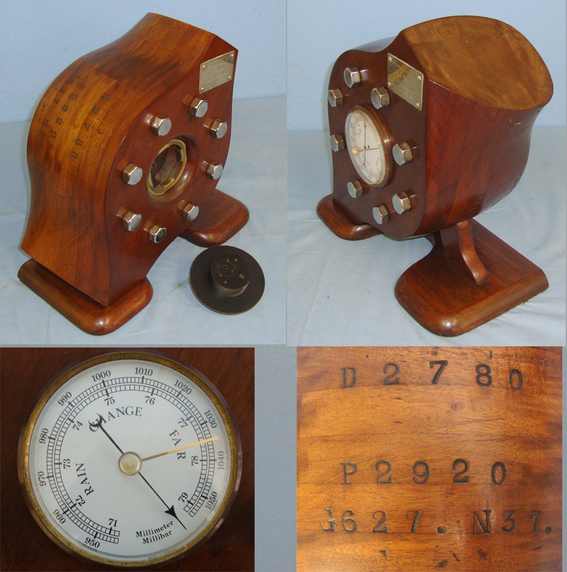 Original** WW1 British RFC / RAF Sopwith Snipe Fighter Biplane Aircraft Propellor Boss Officer\'s Mess Centre Piece With Period Centre Mounted Barometer & Presentation Plaque ‘Presented By M.J Wray & Dedicated To W.H Ellis’. Sn 22595  Antique & Militaria