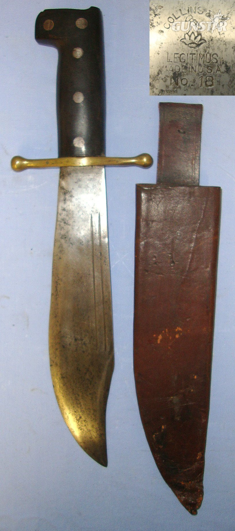 WW2 U.S.M.C. Collins & Co Legitimus No.18 V-44 Combat / Survival Bowie Knife With Polished Horn Scales & Scabbard. Sn 22966 Knive in 