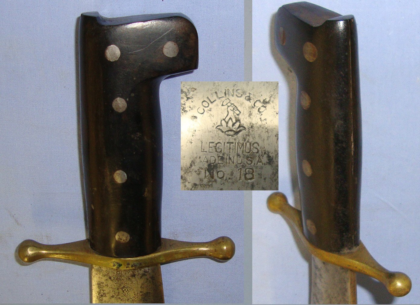 WW2 U.S.M.C. Collins & Co Legitimus No.18 V-44 Combat / Survival Bowie Knife With Polished Horn Scales & Scabbard. Sn 22966 Knive