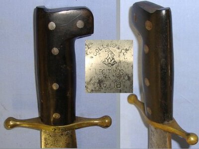 WW2 U.S.M.C. Collins & Co Legitimus No.18 V-44 Combat / Survival Bowie Knife With Polished Horn Scales & Scabbard. Sn 22966 Knive