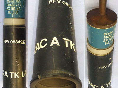 Carl Gustaf INERT DEACTIVATED. Unfired, British, L49A1 Practice Tracer Carl Gustaf 84mm Anti-Tank Round. - O 2063  Other Ammunition