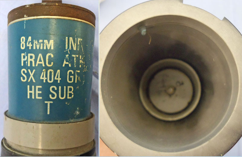 Carl Gustaf INERT DEACTIVATED. Unfired, British, L49A1 Practice Tracer Carl Gustaf 84mm Anti-Tank Round. - O 2063  Other Ammunition