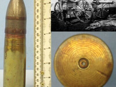 DEACTIVATED INERT. British Boer War Era, Vickers Son & Maxim 37mm (37 x 94R) Pom Pom Nose Fused HE (High Explosive) Round. - O 1400 DEACTIVATED INERT. British Boer War Era, Vickers Son & Maxim 37mm (37 x 94R) Pom Pom Nose Fused HE (High Explosive) Round. - O 1400  Other Ammunition