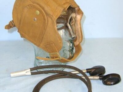 Rare* MINT, WWII 1940 British WD RAF Pilot’s Tan Cloth Pilot\'s Training Flying Helmet by M. Kaye with Correct Air Ministry Gosport Communication Tubes. Sn 15339:22. Rare* MINT, WWII 1940 British WD RAF Pilot’s Tan Cloth Pilot's Training Flying Helmet by M. Kaye with Correct Air Ministry Gosport Communication Tubes. Sn 15339:22.  Antique & Militaria