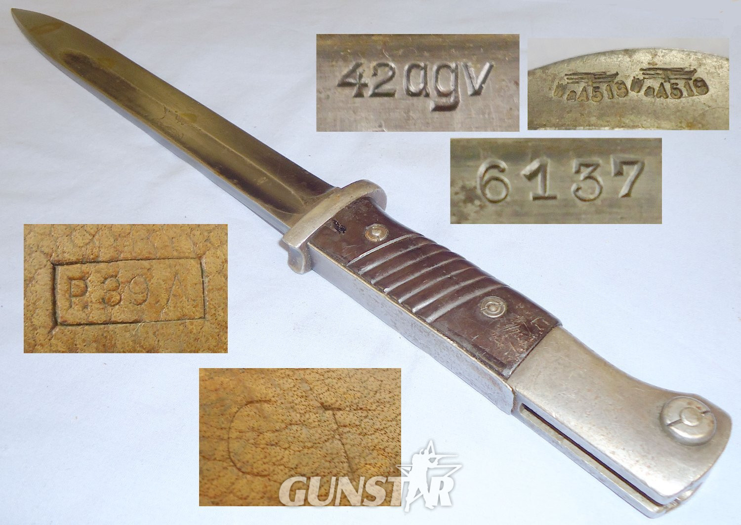 German WWII M84/98 3rd Model Bayonet with Plastic Grips Scabbard and Frog. 22398. Bayonet