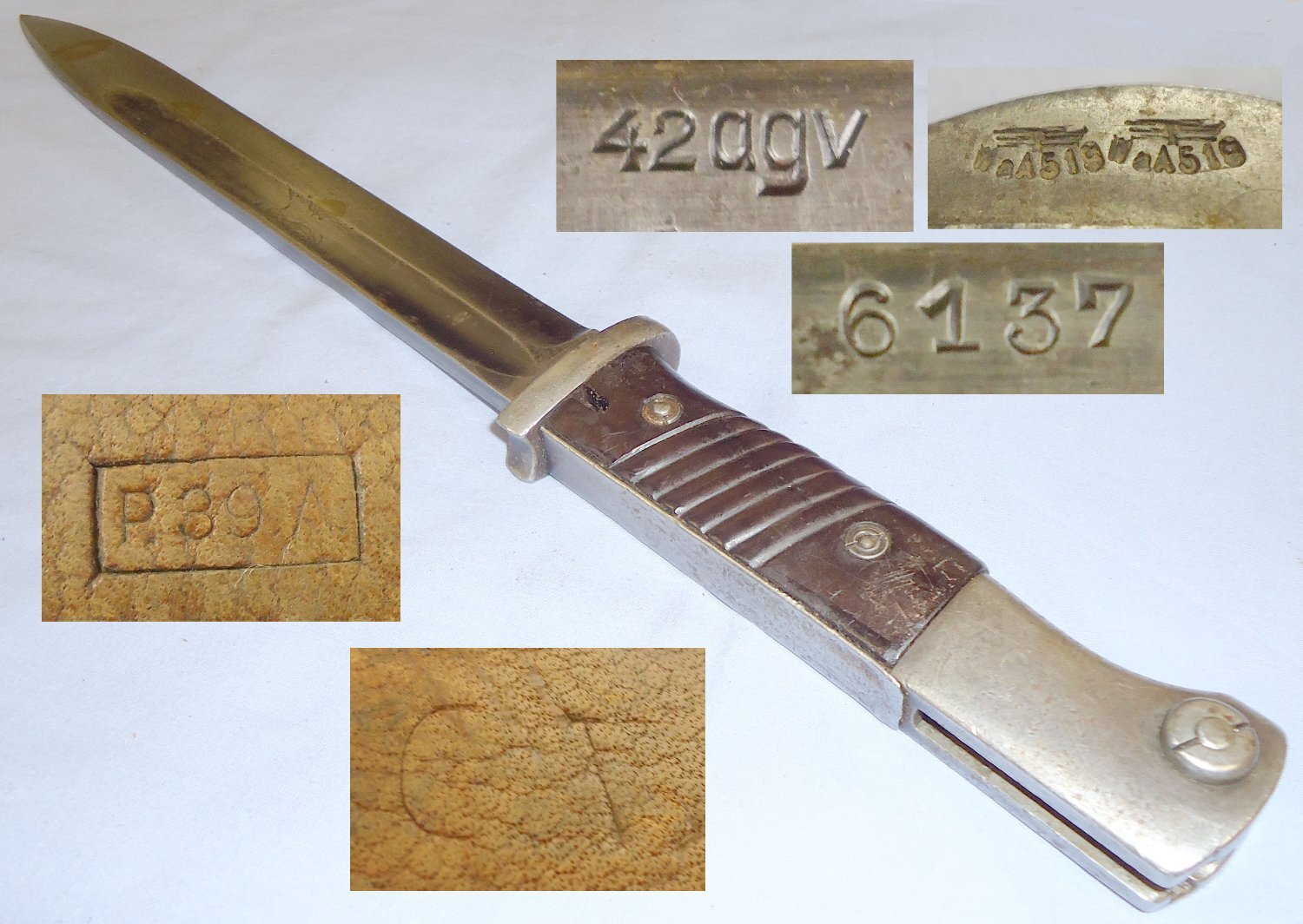 German WWII M84/98 3rd Model Bayonet with Plastic Grips Scabbard and Frog. 22398. Bayonet