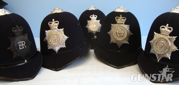  Police Male Constable\'s / Sergeant\'s Blue Serge Helmets With Helmet Plates, Pr Police Male Constable's / Sergeant's Blue Serge Helmets With Helmet Plates, Pric Clothing