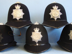 Police Male Constable\'s / Sergeant\'s Blue Serge Helmets With Helmet Plates, Pr Police Male Constable's / Sergeant's Blue Serge Helmets With Helmet Plates, Pric Clothing