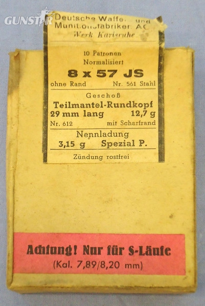DEACTIVATED INERT. Unfired Pre War 10 Round Pack Of DWM 8x57JS Hunting Ammunition. - O 1848 DEACTIVATED INERT. Unfired Pre War 10 Round Pack Of DWM 8x57JS Hunting Ammunition. - O 1848  Other Ammunition in 