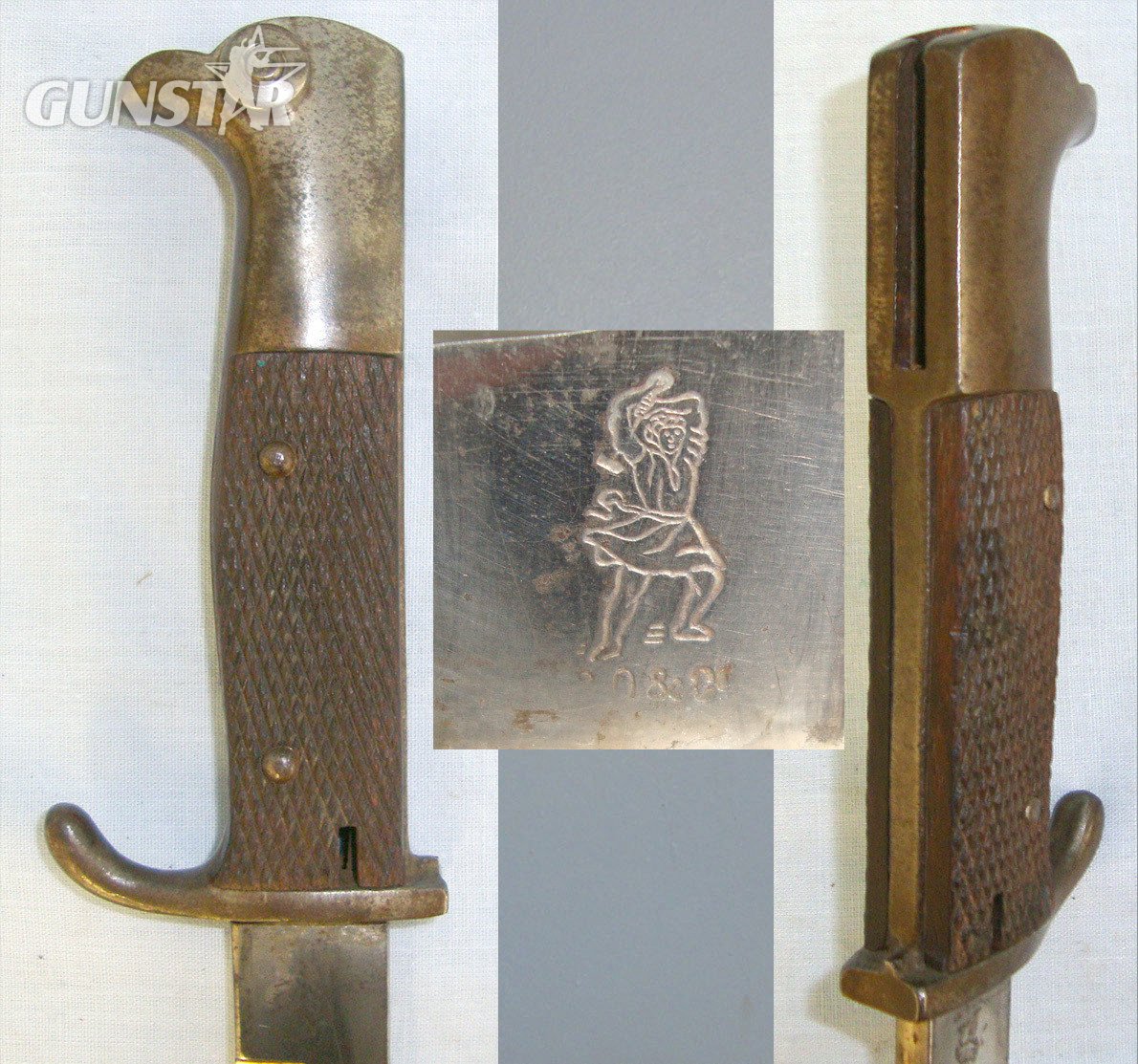 WW1 Imperial German Officer’s Ernst Pack & Sohne Solingen Trench Dagger / Fighting Knife With Carbine Bayonet Blade (Hilt Design Based On German WW1 Dress Bayonet) & Scabbard. ED 2207 Dagger