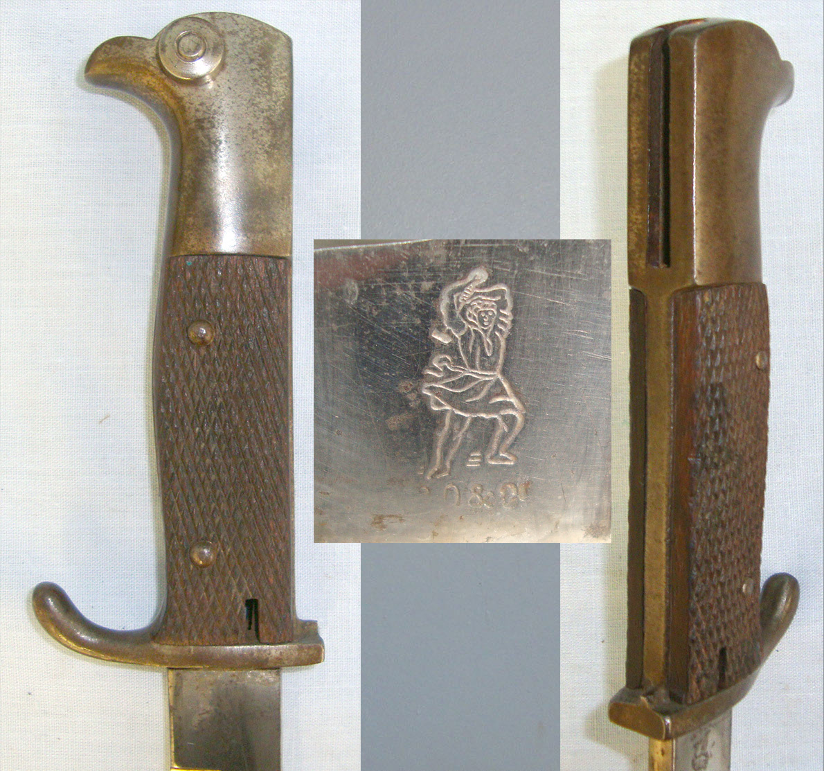 WW1 Imperial German Officer’s Ernst Pack & Sohne Solingen Trench Dagger / Fighting Knife With Carbine Bayonet Blade (Hilt Design Based On German WW1 Dress Bayonet) & Scabbard. ED 2207 Dagger