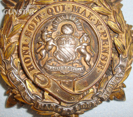  Manchester Regiment Helmet Plate. Pre WW1 C1902- 1914 British Kings Crown Manchester Regiment Helmet Plate. Other Accessory