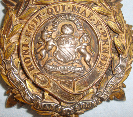  Manchester Regiment Helmet Plate. Pre WW1 C1902- 1914 British Kings Crown Manchester Regiment Helmet Plate. Other Accessory