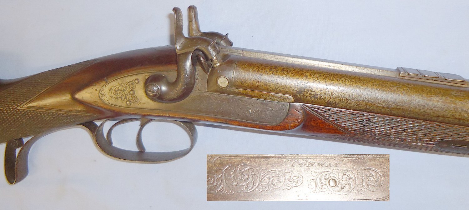 Conway C1850, English Thomas Conway, Manchester Double Barrel Side By Side Muzzle Loading Percussion Combination Cape Rifle (.600 Calibre Rifled Barrel & 12 Bore Smoothbore Shotgun Barrel) With Walnut Stock & Ramrod. Sn 14949. Double Rifle None Rifle