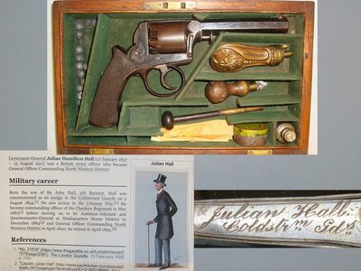 Cased, Victorian British Officer’s Reilly London Adams Patent 38 Calibre Shot Double Action Percussion Revolver To Lieut General Julian Hamilt .38 Revolver