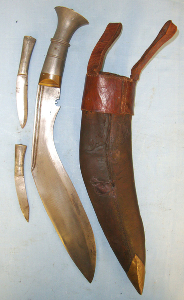  WW1 MAHARAJAH OF JODPHUR SPECIAL CONSIGNMENT ALLOY HILT**British Military Gurkha Kukri With 2 Alloy Hilt Skinners Scabbard & Frog Other Blade