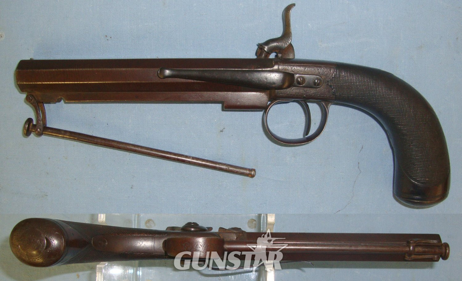  C1840 Scottish Alexander Martin Of Glasgow (Edinburgh Aberdeen & Stirling)Steel Frame 38 Bore Belt Pistol With Octagonal Barrel, Butt Trap, Belt Bar & Captive Ramrod. Sn 22362 .38 Single Shot