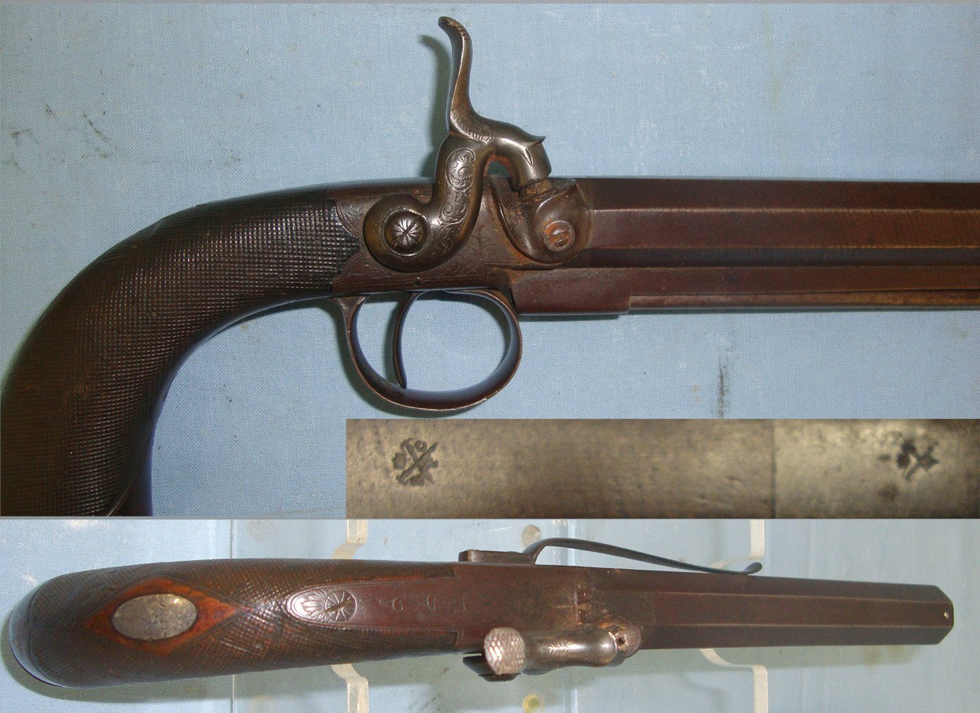C1840 Scottish Alexander Martin Of Glasgow (Edinburgh Aberdeen & Stirling)Steel Frame 38 Bore Belt Pistol With Octagonal Barrel, Butt Trap, Belt Bar & Captive Ramrod. Sn 22362 .38 Single Shot