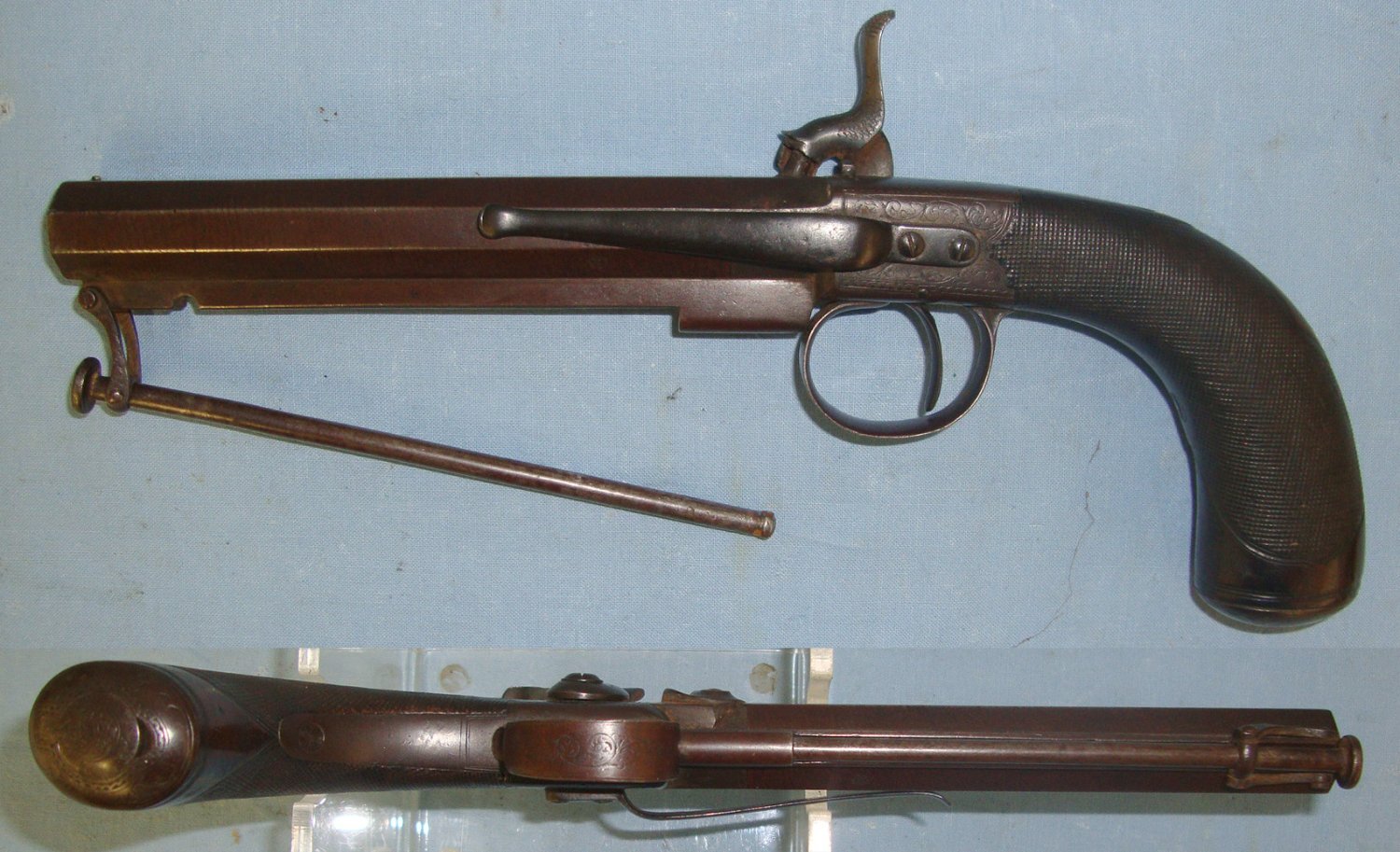  C1840 Scottish Alexander Martin Of Glasgow (Edinburgh Aberdeen & Stirling)Steel Frame 38 Bore Belt Pistol With Octagonal Barrel, Butt Trap, Belt Bar & Captive Ramrod. Sn 22362 .38 Single Shot