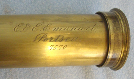  E&E Emanuel, Portsea. Midshipman’s 4 Draw Wood Covered Brass Naval Telescope With Lens Cover By E&E Em Sight & Optic