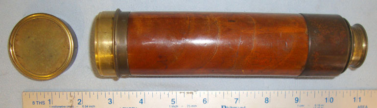 E&E Emanuel, Portsea. Midshipman’s 4 Draw Wood Covered Brass Naval Telescope With Lens Cover By E&E Em Sight & Optic