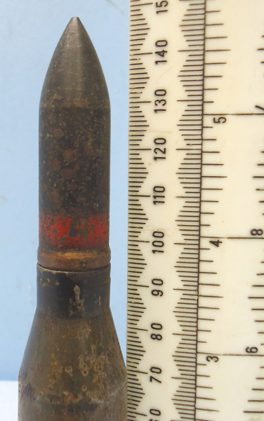  DEACTIVATED INERT WW2 1942 Dated German 15 mm MK151/15 (15x96) APT (Armour Piercing Tracer) Cannon Round. - O 1643 DEACTIVATED INERT This a WW2 (1942 dated) German 15mm MK 151/15 (15x96) APT (Armour Piercing Tracer) aircraft cannon round fitted to various German aircraft during WW2. The lacquered steel cartridge case is percussion primed and retains about 60% its orig  Other Ammunition