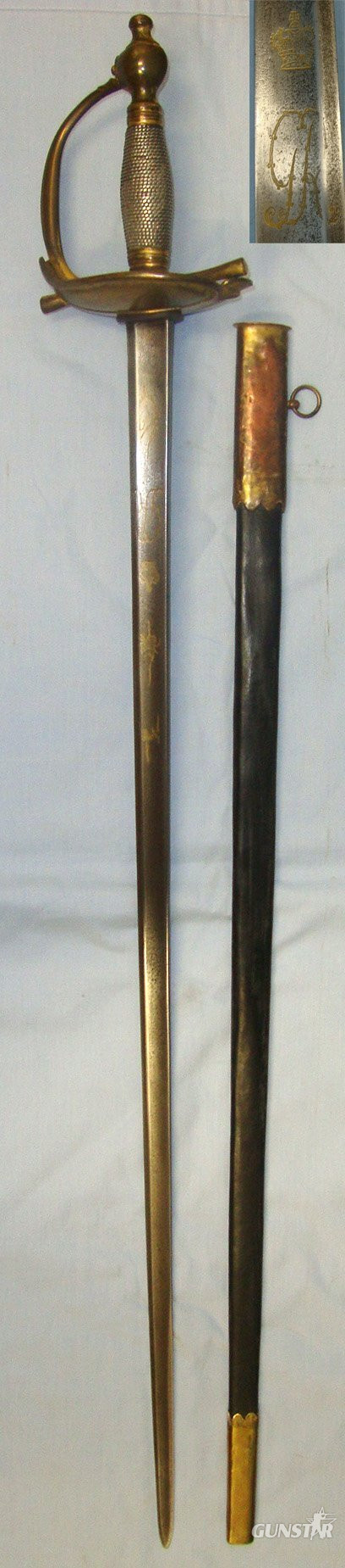 Runkel **NAPOLEONIC WARS ERA**EARLY VARIANT**British 1796 Pattern Heavy Cavalry Officers Sword With Gilt Etched Blade By JJ Runkel Solingen. ED 2197 Sword in 