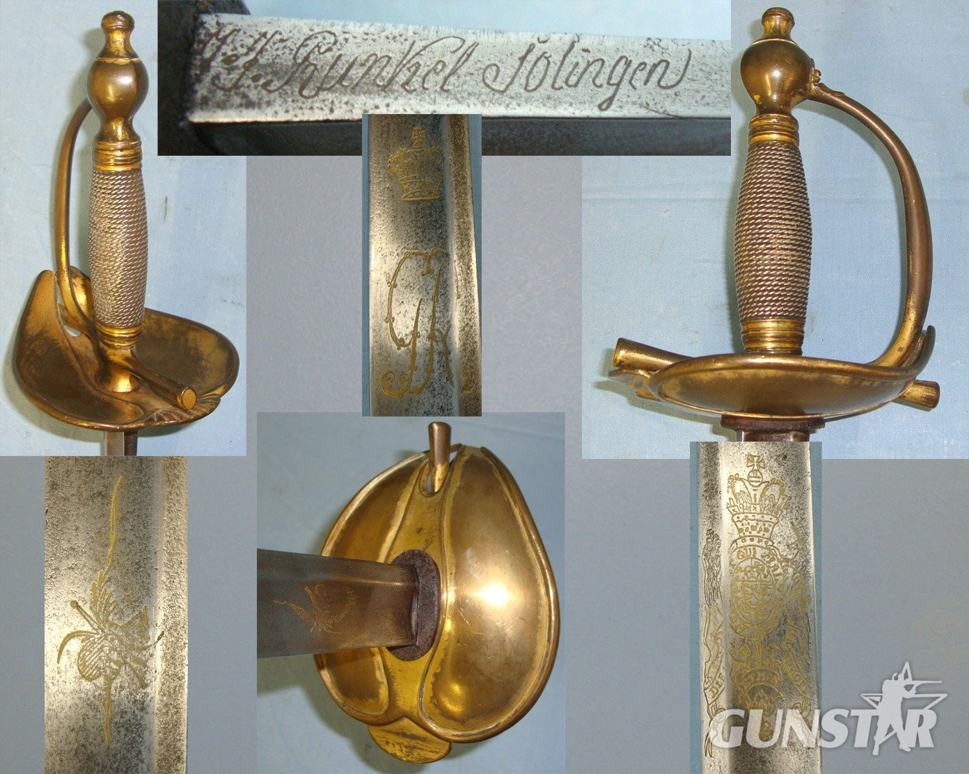 Runkel **NAPOLEONIC WARS ERA**EARLY VARIANT**British 1796 Pattern Heavy Cavalry Officers Sword With Gilt Etched Blade By JJ Runkel Solingen. ED 2197 Sword