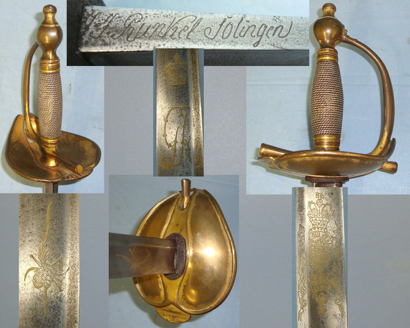 Runkel **NAPOLEONIC WARS ERA**EARLY VARIANT**British 1796 Pattern Heavy Cavalry Officers Sword With Gilt Etched Blade By JJ Runkel Solingen. ED 2197 Sword