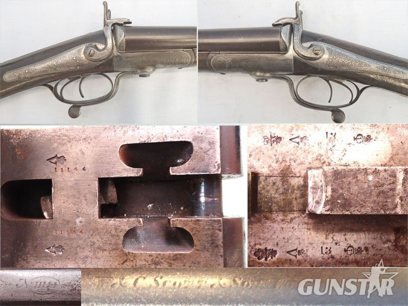  W. C. Scott c.1860s, English, W & C Scott & Son, London, 13 Bore Rotary Underlever Double Damascus Barrelled Breech Loading Pinfire Obsolete Calibre Sporting Shotgun. Sn - 18212 Muzzleloader 13 Bore/gauge