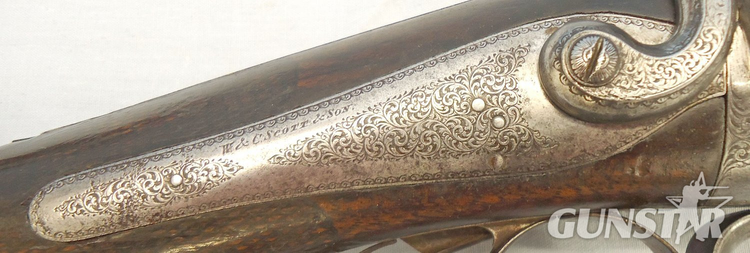 {CATEGORY} - W. C. Scott c.1860s, English, W & C Scott & Son, London, 13 Bore Rotary Underlever Double Damascus Barrelled Breech Loading Pinfire Obsolete Calibre Sporting Shotgun. Sn - 18212 Muzzleloader 13 Bore/gauge
