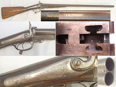 W. C. Scott c.1860s, English, W & C Scott & Son, London, 13 Bore Rotary Underlever Double Damascus Barrelled Breech Loading Pinfire Obsolete Calibre Sporting Shotgun. Sn - 18212 Muzzleloader 13 Bore/gauge